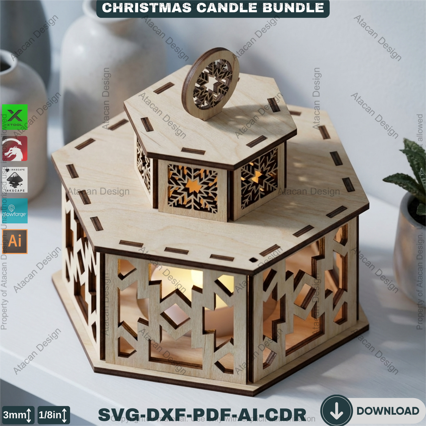 Christmas Candle Holder Bundle / Tealight Stands With Lid / Lantern Tabletop Decor / Holiday Ornaments 923