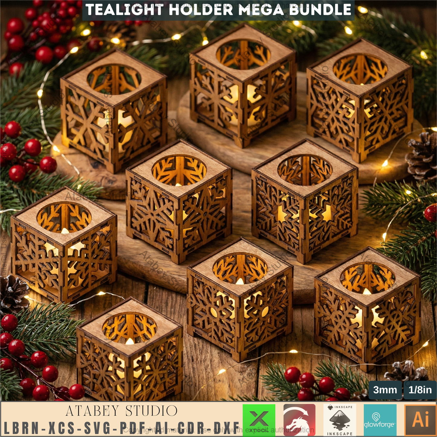Christmas Tealight Holder Mega Bundle Laser Cut Lanterns | Wooden Candle Box Templates 981