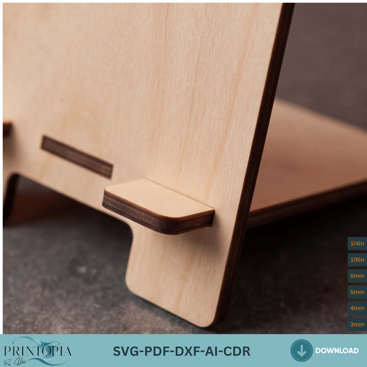 Laser Cut Phone Holder Template, Plywood Smartphone Display Stand, Wood Cell Phone Dock Gift Idea