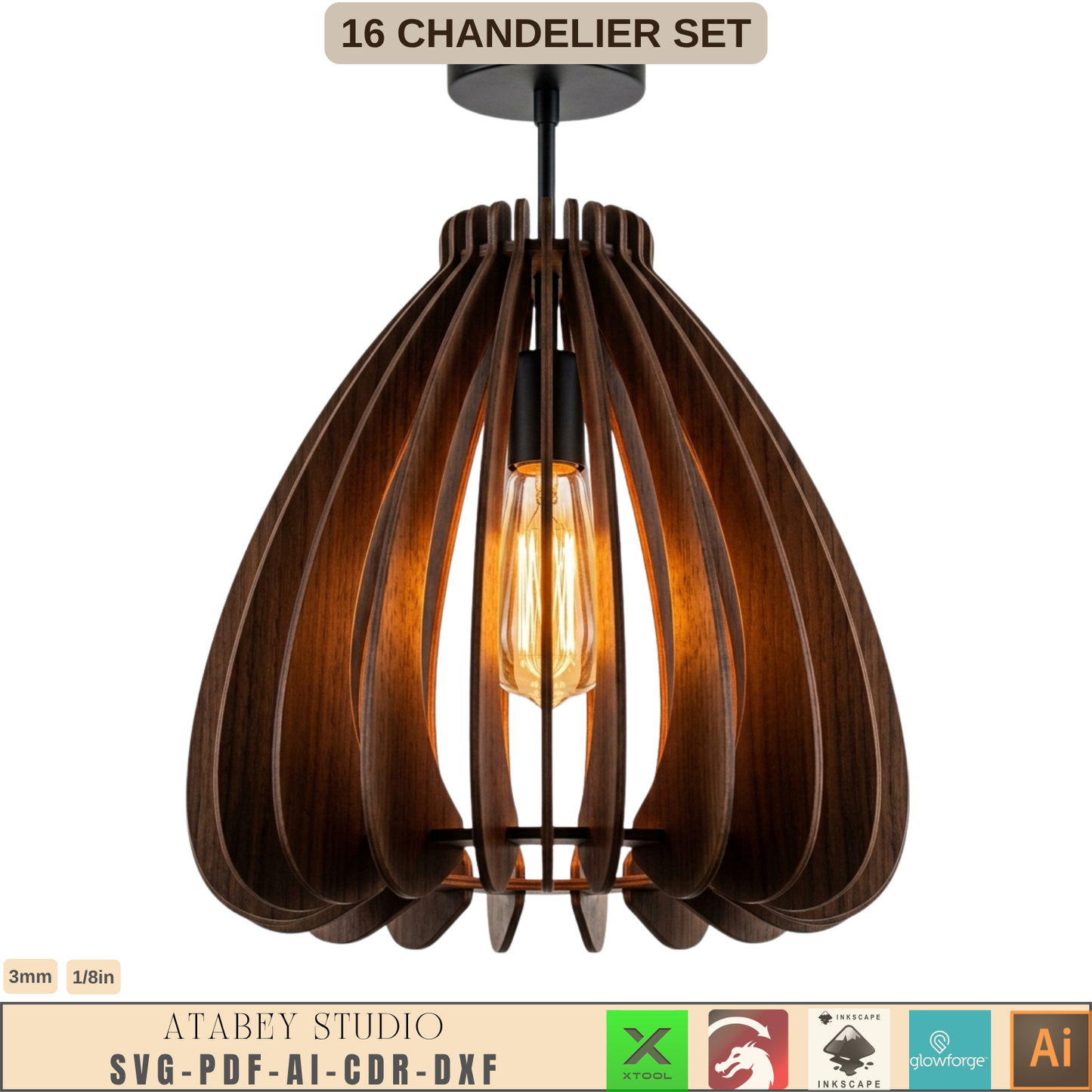 16 Wooden Chandelier Laser Cut Pendant Lamp Shade Templates Plywood Hanging Light