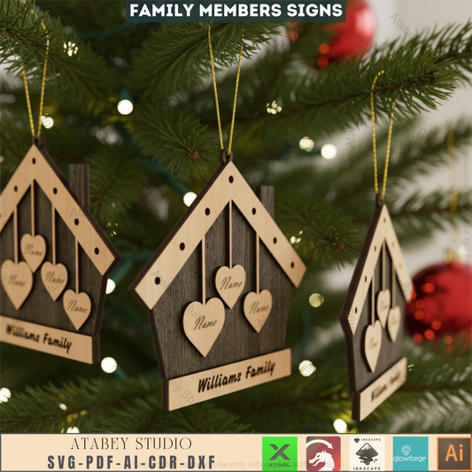 Custom Family House Sign Laser Cut SVG, Personalized Family Tree Decor, Wooden Home Christmas Ornament Template, Gift for Mom 532