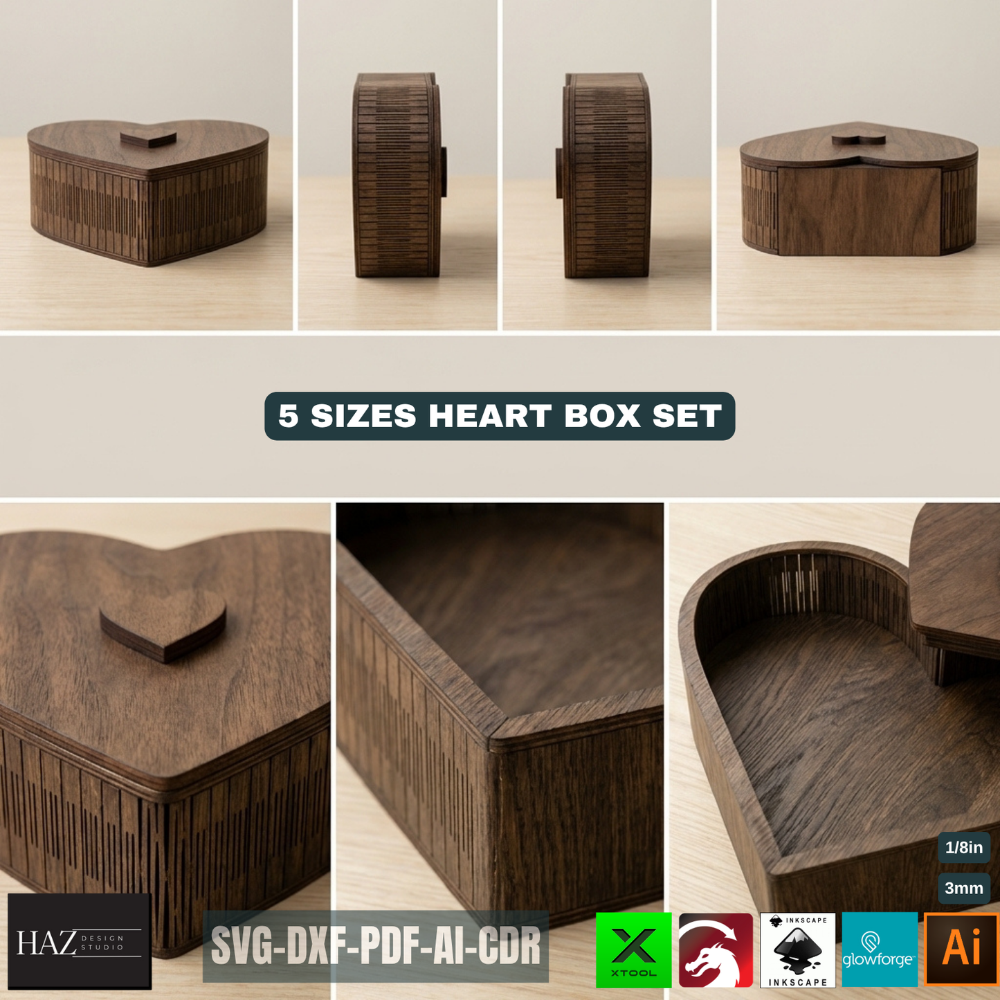 Heart Keepsake Box Design Living Hinge Jewelry Boxes Valentines Day Gift Box Bundle 531