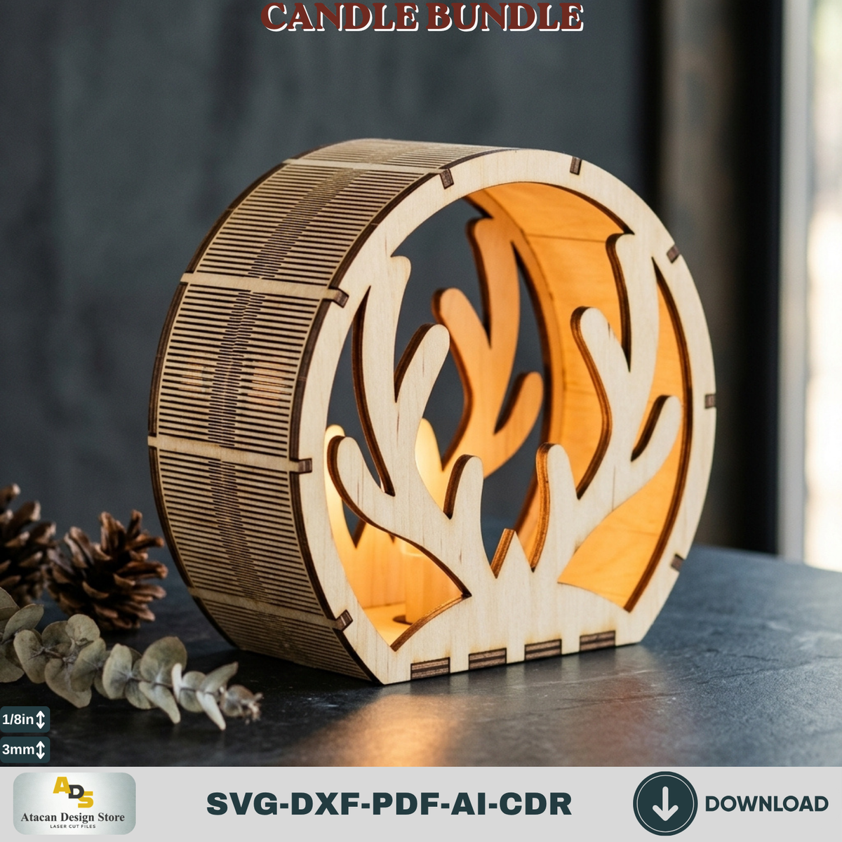 Laser Cut Christmas Lantern Bundle, Wooden Candle Holder Templates, Winter Table Decorations