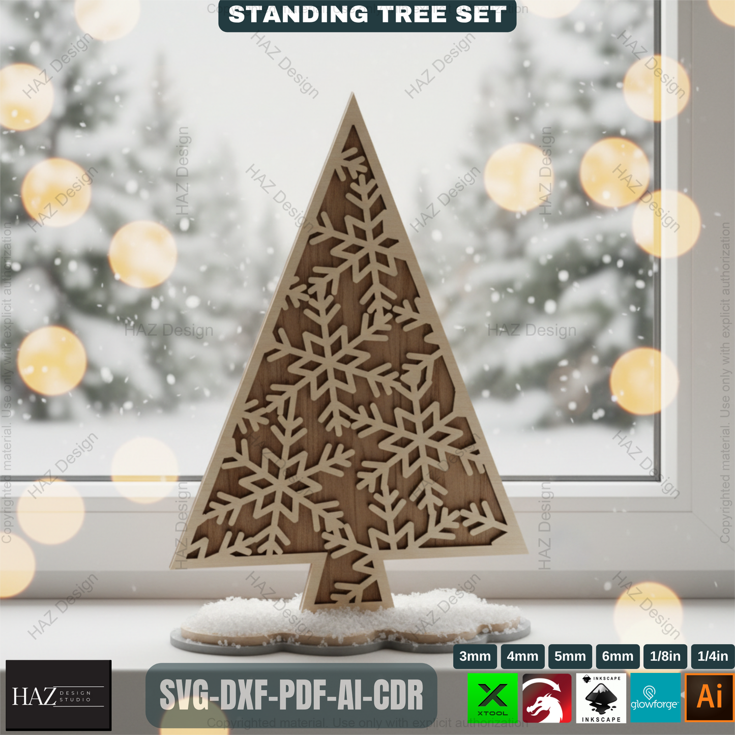 Laser Cut Christmas Tree Bundle, 3D Standing Holiday Decor, Wooden Shelf Sitter Files, 3D Holiday Trees 492