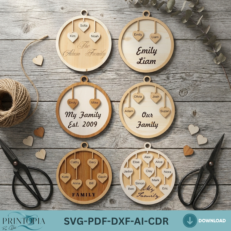 Personalized Family Sign Family Tree Heart Name Wall Art Custom Established Date Hanging Decor