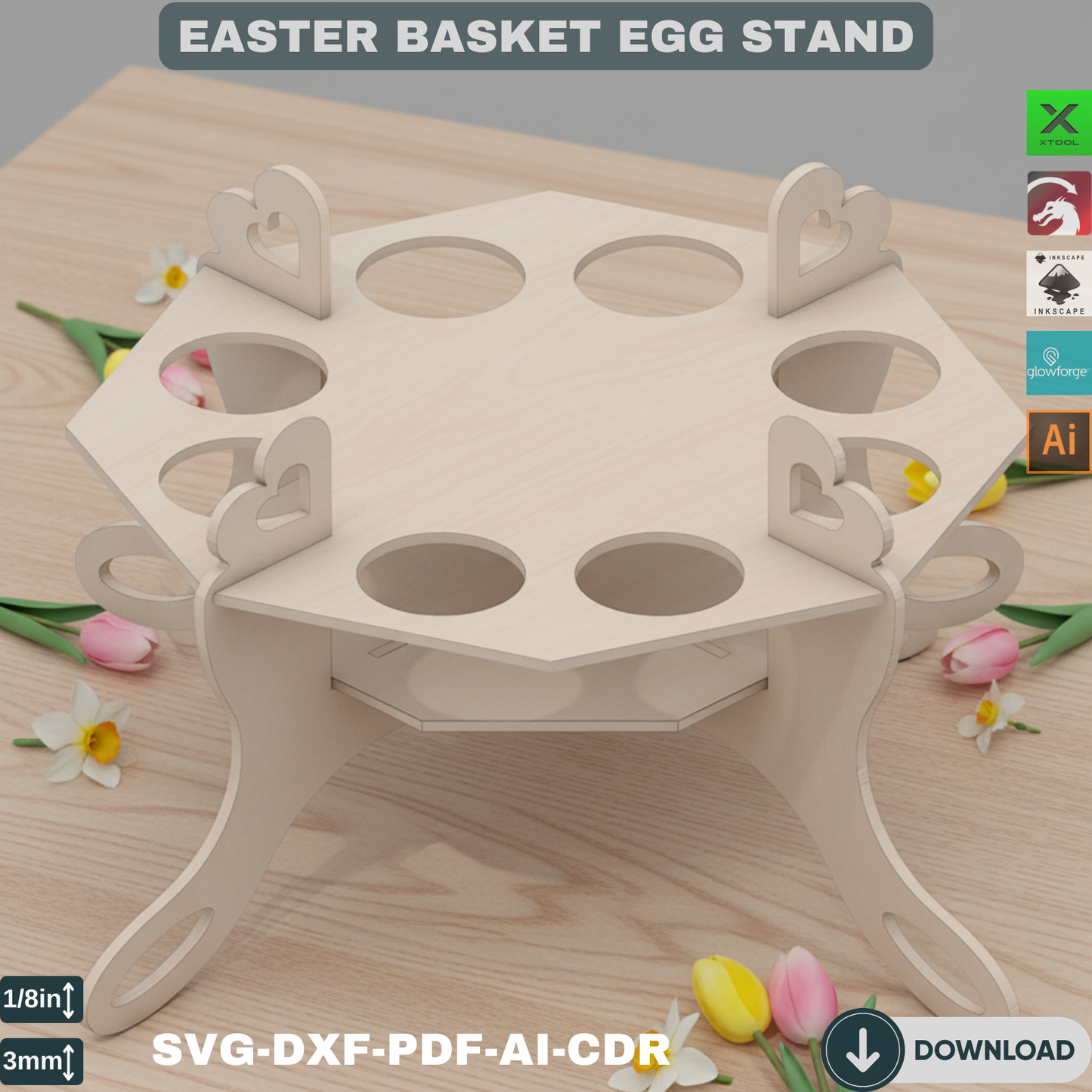Laser Cut Easter Egg Holder SVG, Wooden Easter Basket Stand Design, Decorative Egg Display for Holiday Decor 159