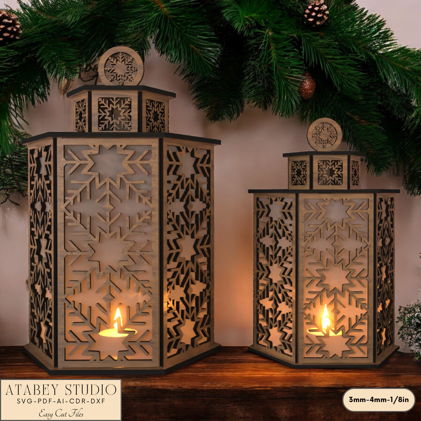 Holiday Snowflake Lantern File for Laser-Cut Table Candle Lamps 917