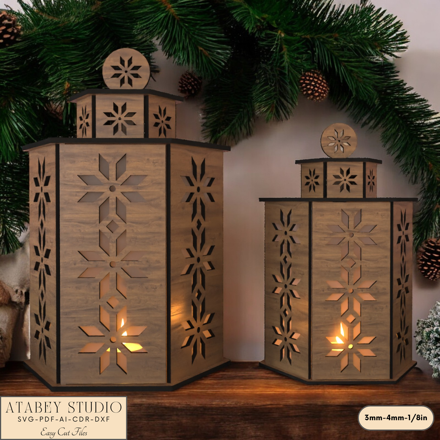 Holiday Snowflake Lantern File for Laser-Cut Table Candle Lamps 917