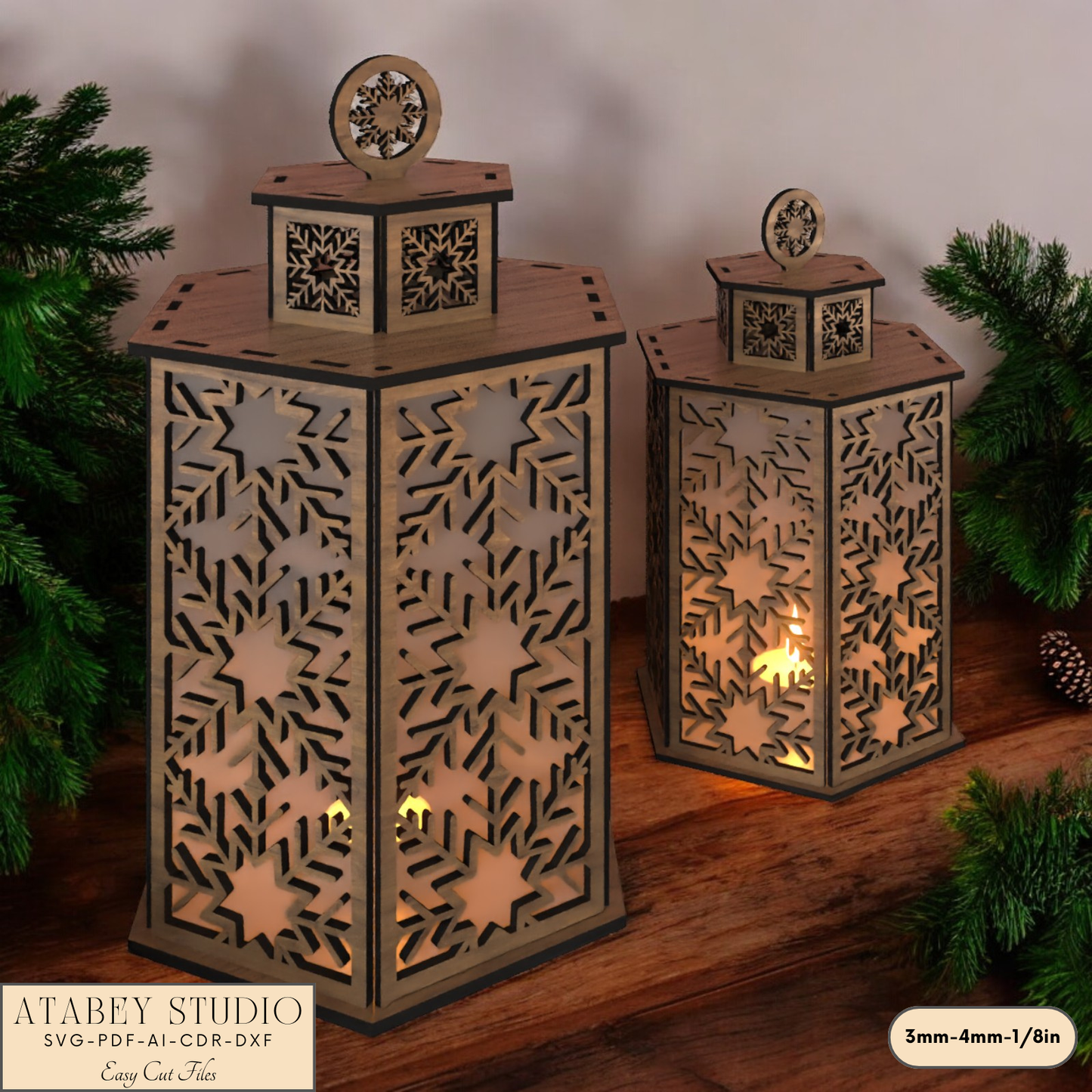 Holiday Snowflake Lantern File for Laser-Cut Table Candle Lamps 917