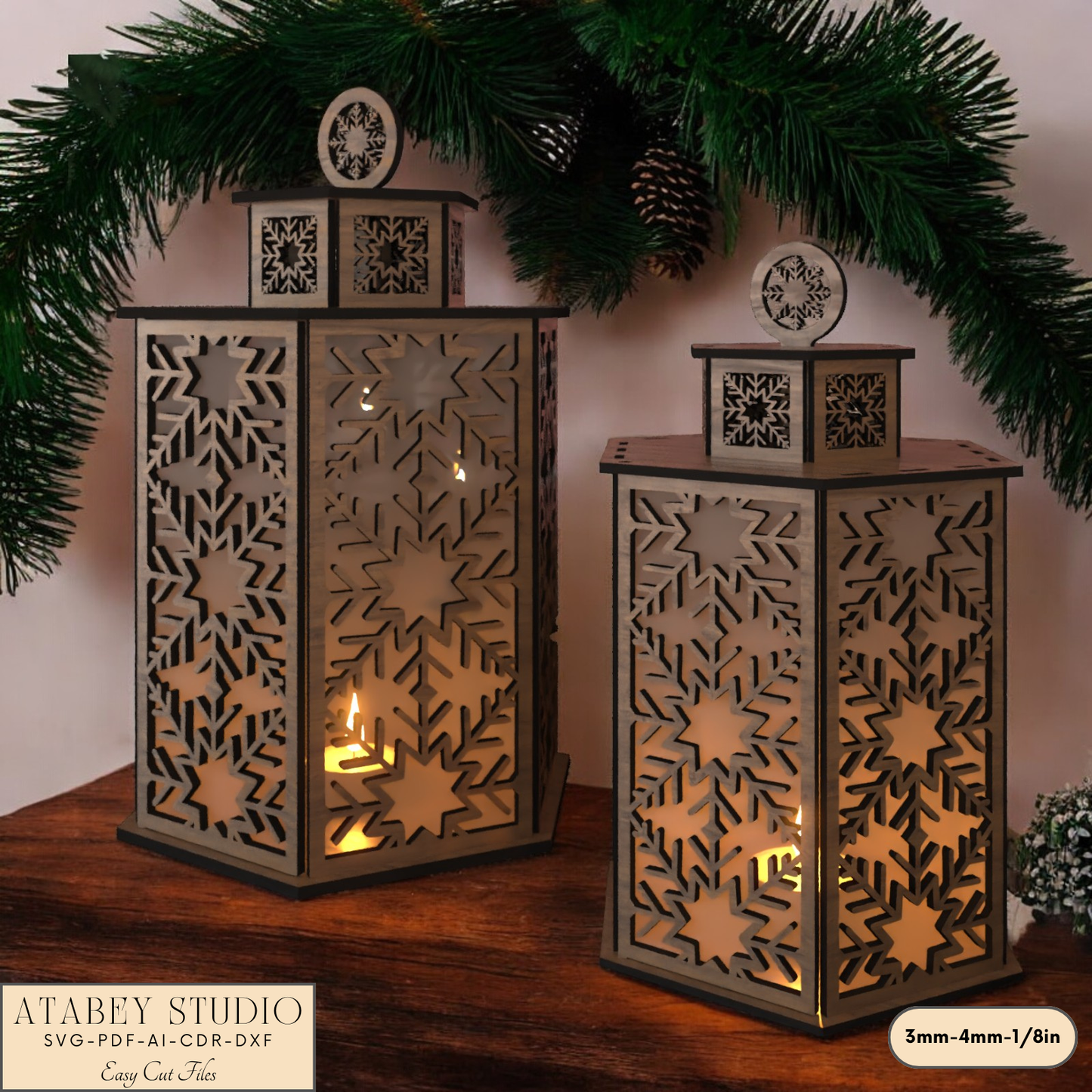 Holiday Snowflake Lantern File for Laser-Cut Table Candle Lamps 917