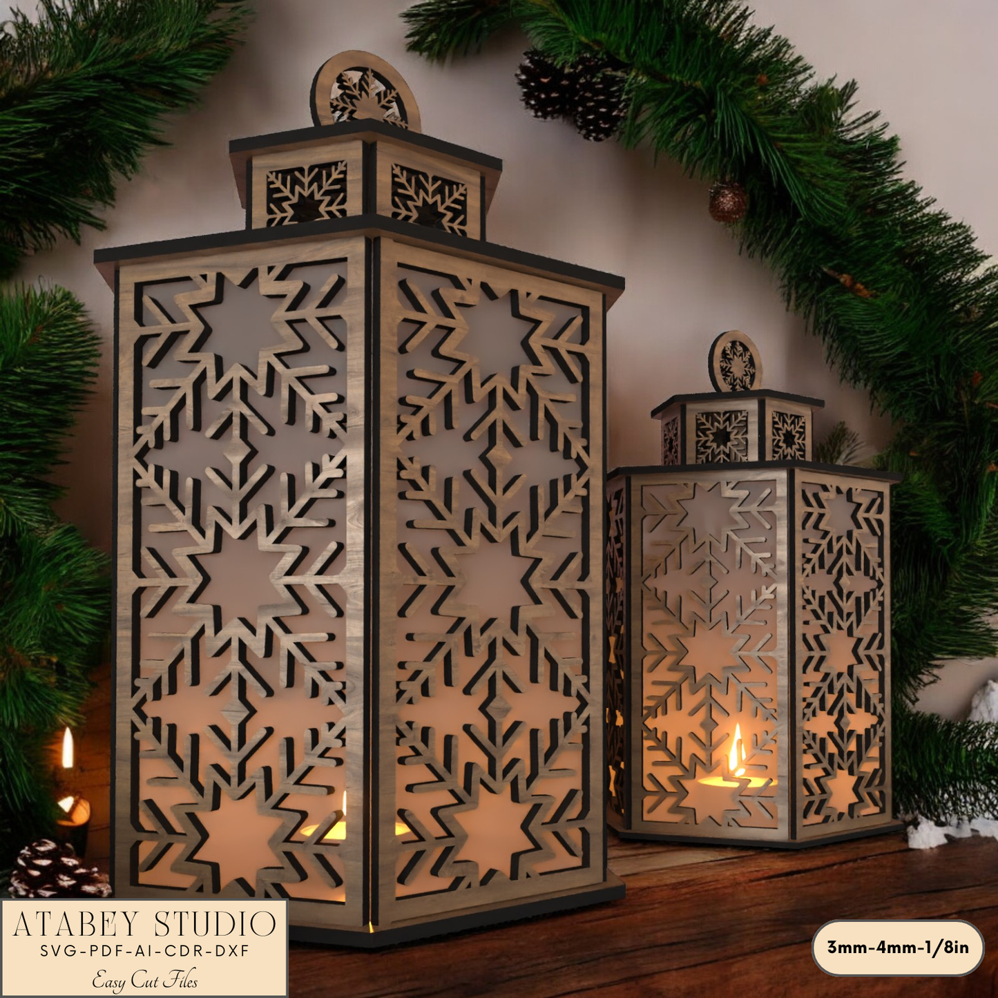 Holiday Snowflake Lantern File for Laser-Cut Table Candle Lamps 917