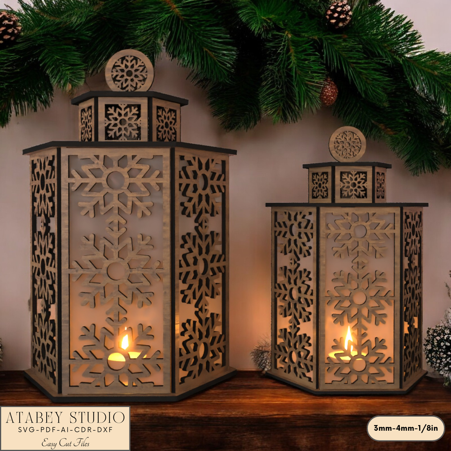 Holiday Snowflake Lantern File for Laser-Cut Table Candle Lamps 917