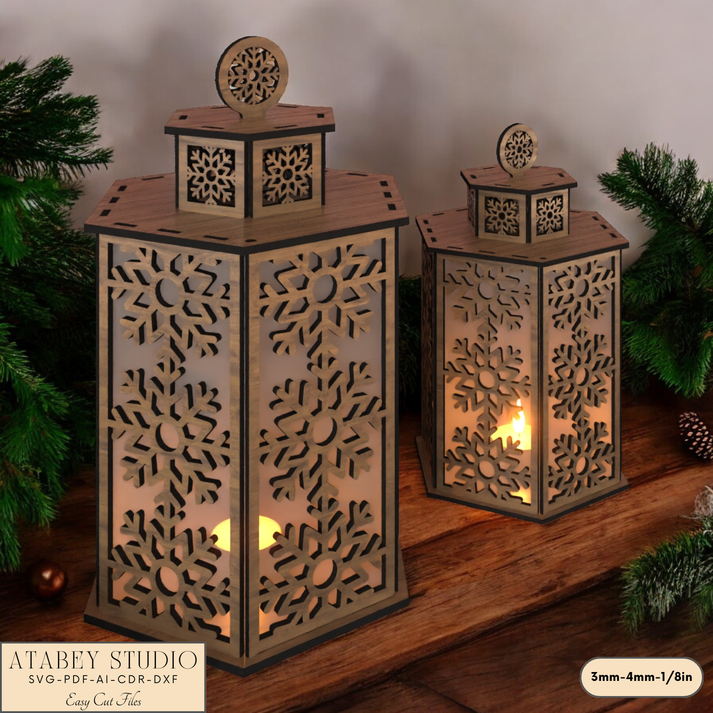 Holiday Snowflake Lantern File for Laser-Cut Table Candle Lamps 917