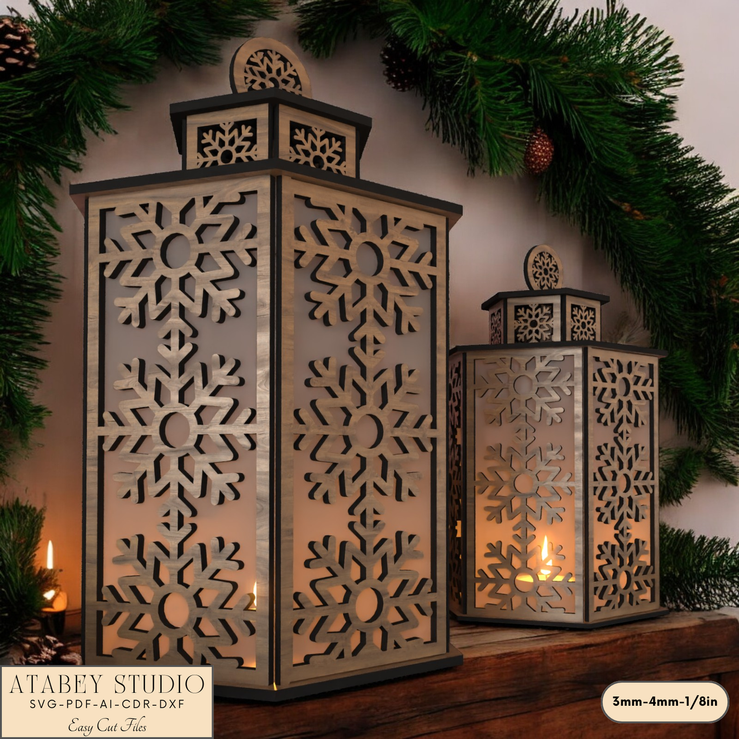 Holiday Snowflake Lantern File for Laser-Cut Table Candle Lamps 917