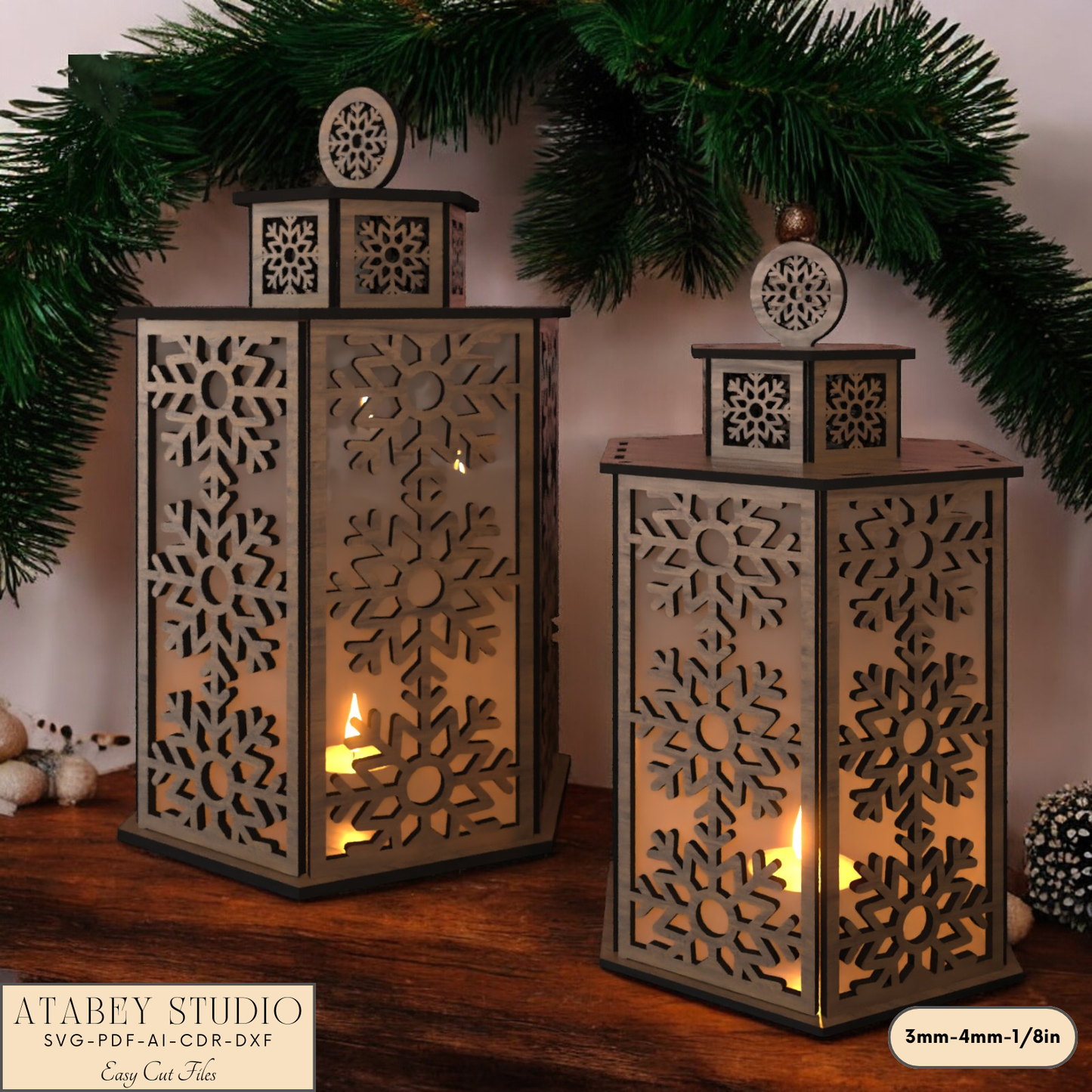 Holiday Snowflake Lantern File for Laser-Cut Table Candle Lamps 917