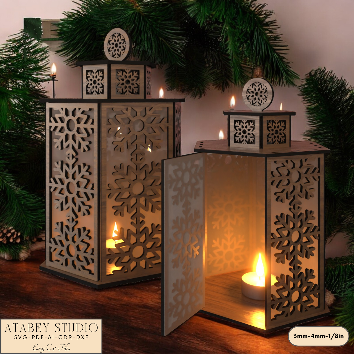 Holiday Snowflake Lantern File for Laser-Cut Table Candle Lamps 917