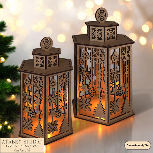 Laser Cut Christmas Candle Holder with Deer and Lampshade Design 918