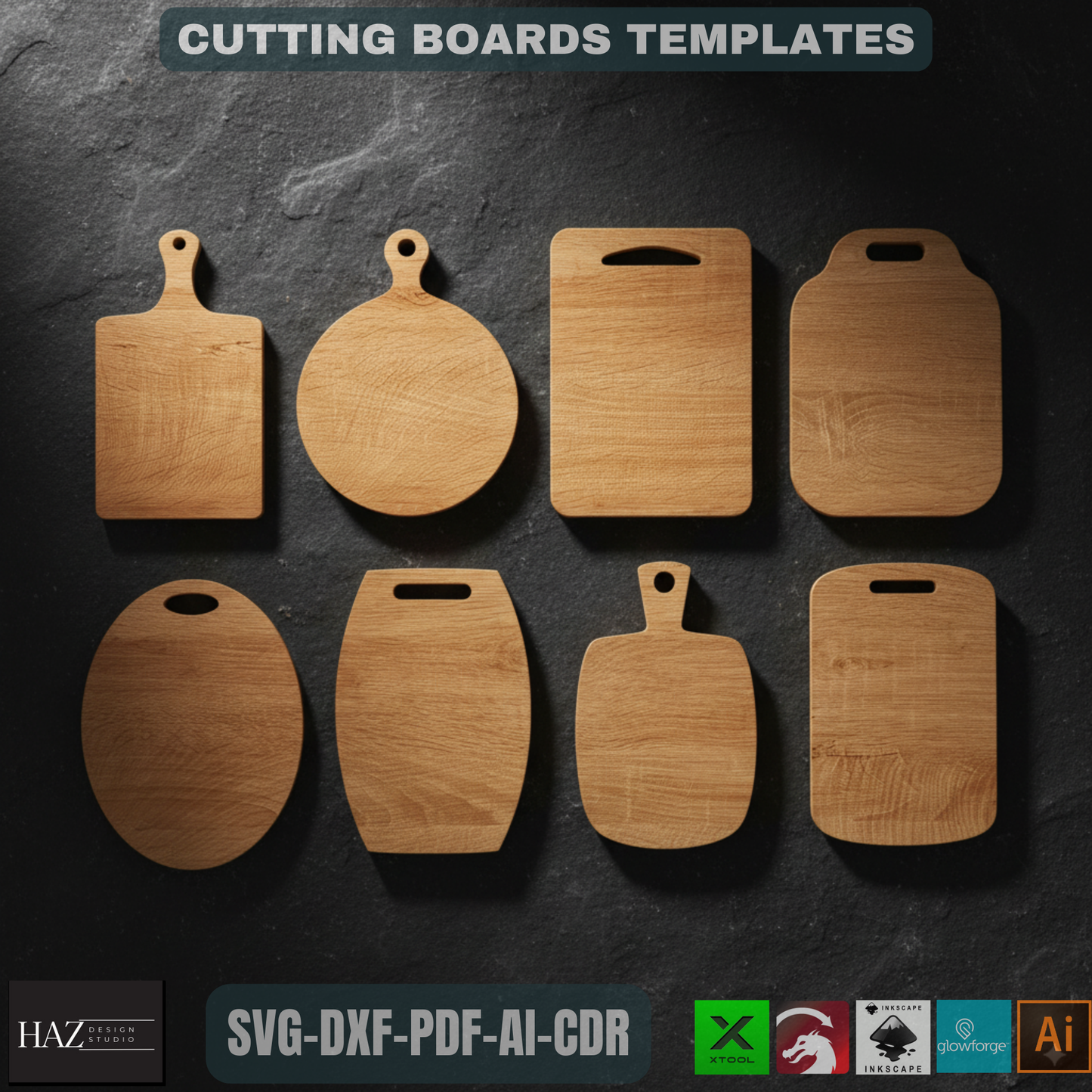 Kitchen Cutting Board Set / Wooden Chopping Boards / Serving Board Cut Plans / Cheese CutBoard Glowforge Cutting Files SVG DXF CDR Ai 156