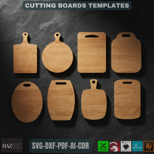 Kitchen Cutting Board Set / Wooden Chopping Boards / Serving Board Cut Plans / Cheese CutBoard Glowforge Cutting Files SVG DXF CDR Ai 156