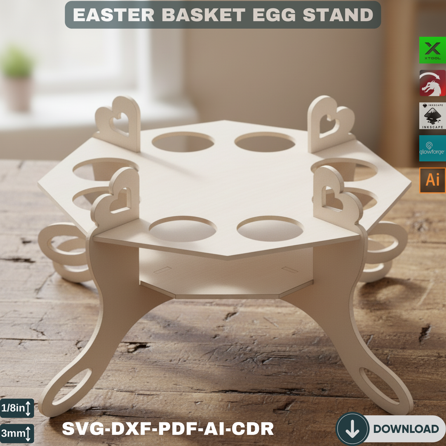 Laser Cut Easter Egg Holder SVG, Wooden Easter Basket Stand Design, Decorative Egg Display for Holiday Decor 159