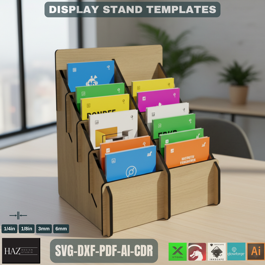 4 Shelf Display Stand / Retail Counter Cardboard Brochure and Leaflet Display / Vector Files For Wood Laser Cutting SVG DXF 180