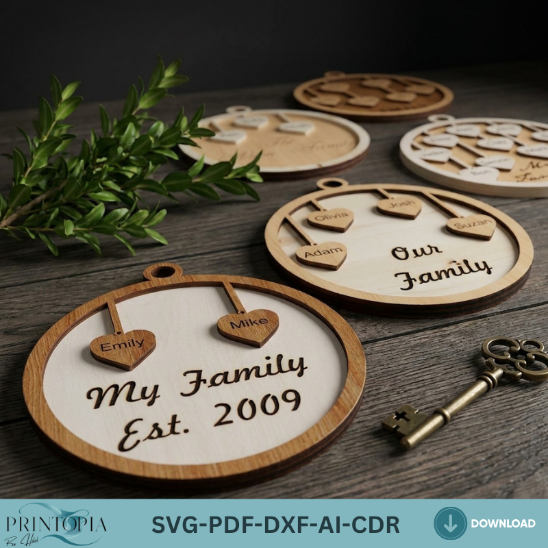 Personalized Family Sign Family Tree Heart Name Wall Art Custom Established Date Hanging Decor