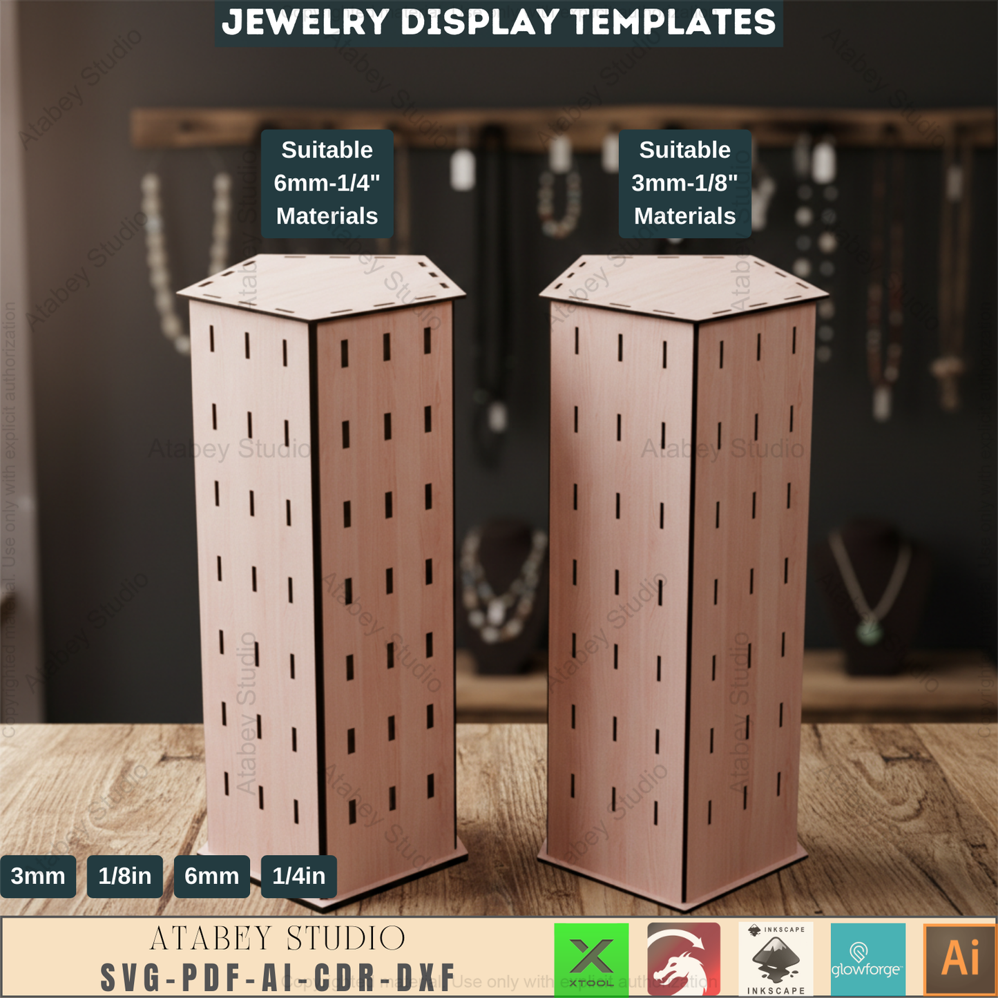 Pentagon Earring Display / Pendant Jewelry Holder Stand / Necklace Ring Holders / Keychain Organiser / Laser Cut Files SVG, DXF, CDR 550