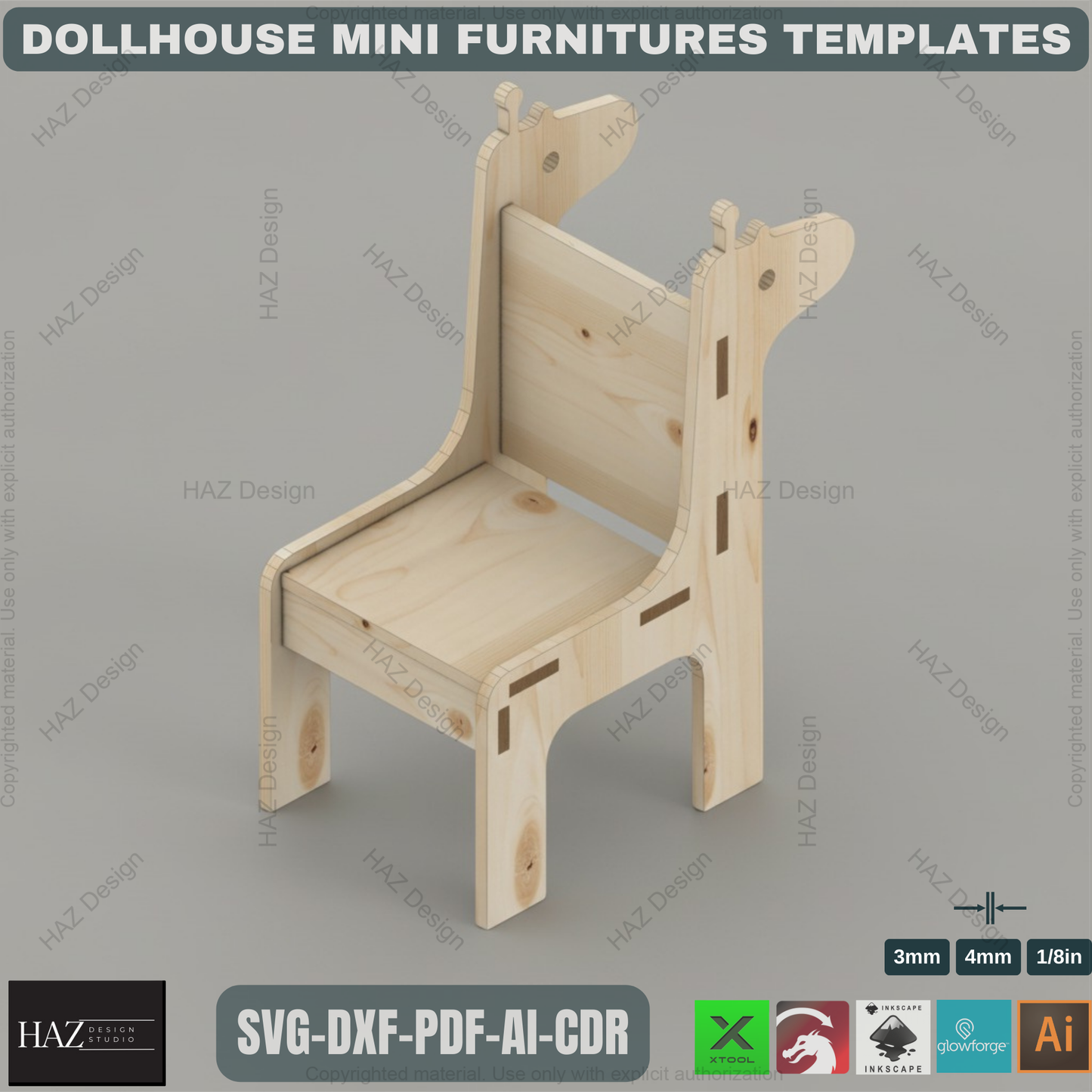 Dollhouse Miniature Furniture SVG Laser Cut Files - 1/12 Scale Mini Chair Table Shelf - Digital Download for Glowforge XTool 473