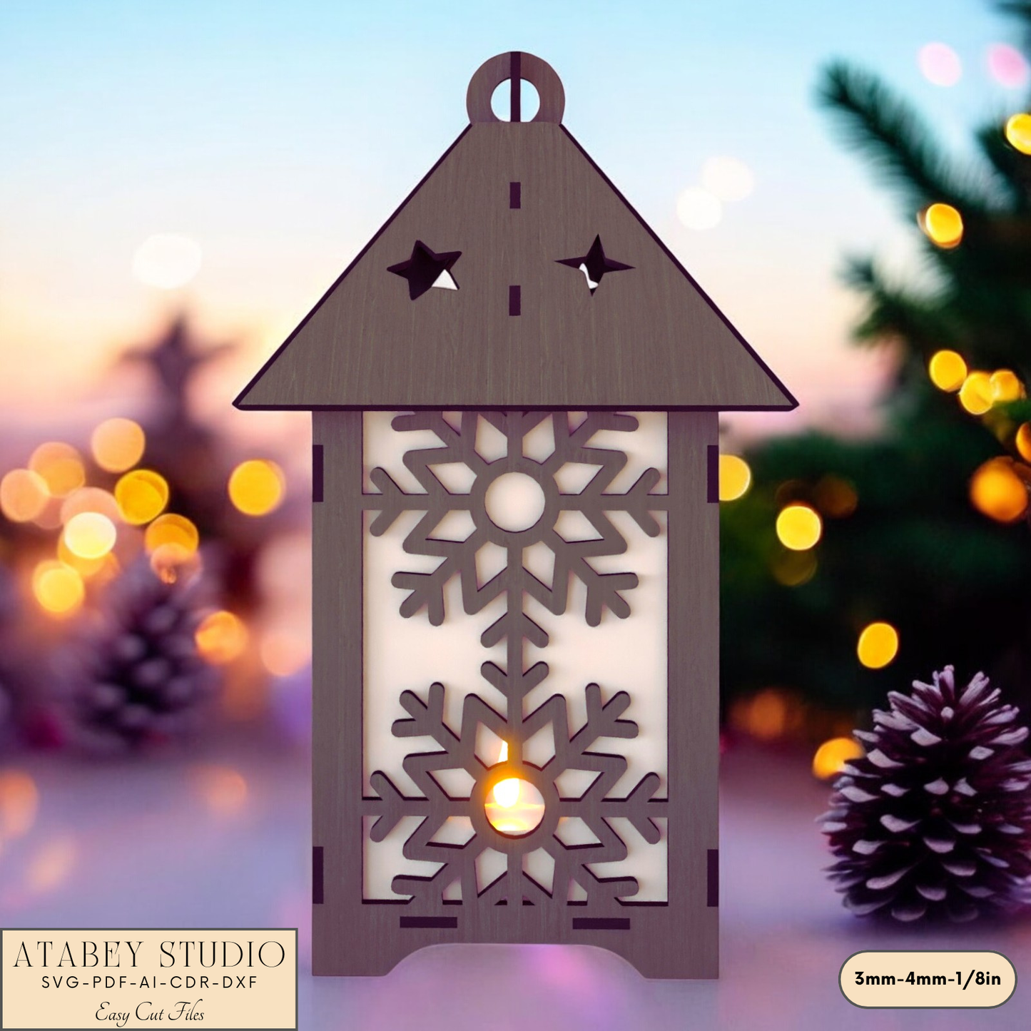 Christmas Lantern Patterns - Laser Cut Snowflake & Tree Candle Holder Designs 923