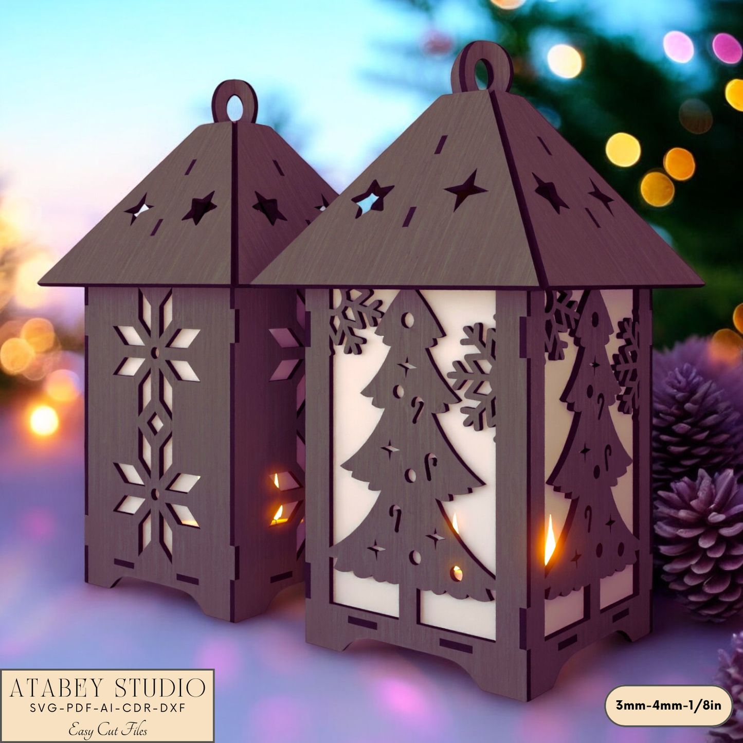 Christmas Lantern Patterns - Laser Cut Snowflake & Tree Candle Holder Designs 923