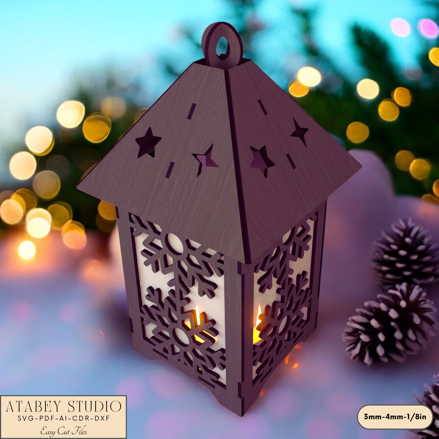 Christmas Lantern Patterns - Laser Cut Snowflake & Tree Candle Holder Designs 923