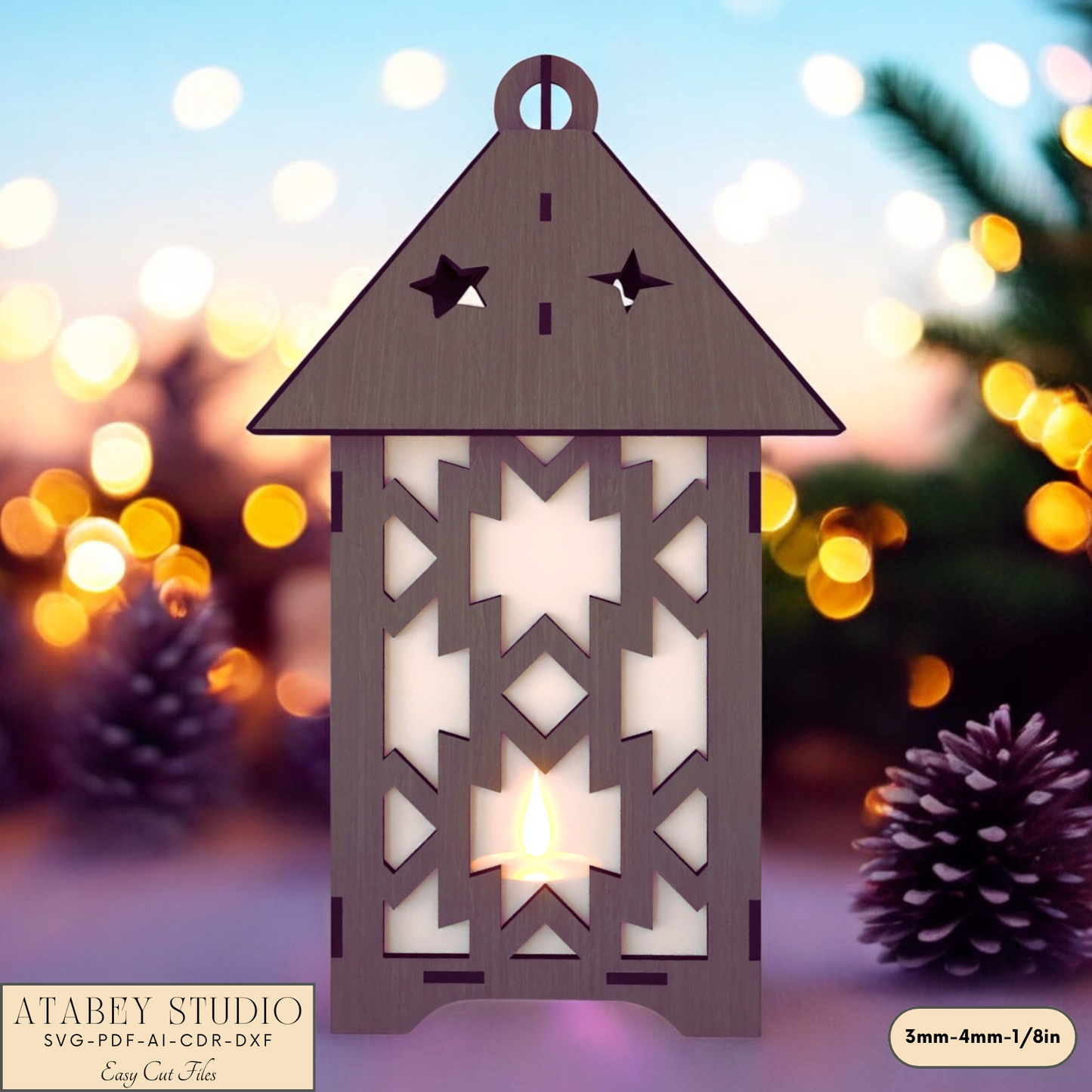 Christmas Lantern Patterns - Laser Cut Snowflake & Tree Candle Holder Designs 923