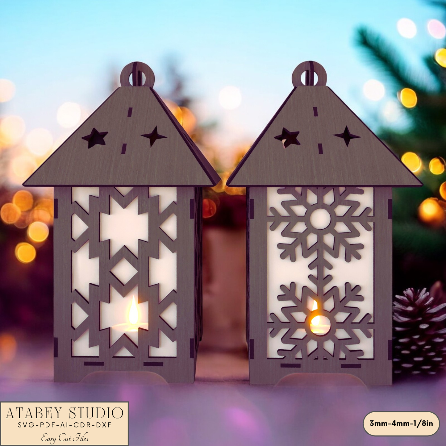 Christmas Lantern Patterns - Laser Cut Snowflake & Tree Candle Holder Designs 923