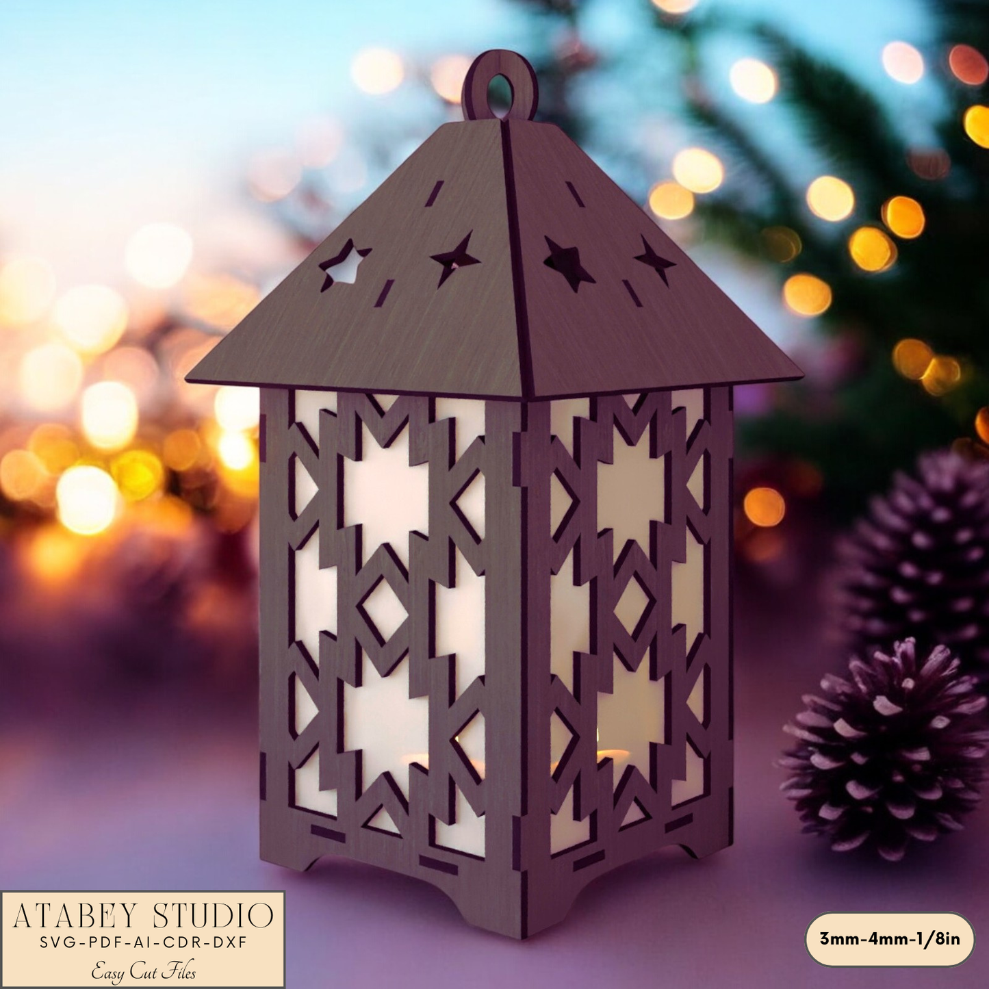 Christmas Lantern Patterns - Laser Cut Snowflake & Tree Candle Holder Designs 923