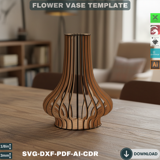 Laser Cut Flower Vase SVG, Wooden Vase Template, Modern Floral Decor, Glowforge File for Home Gift