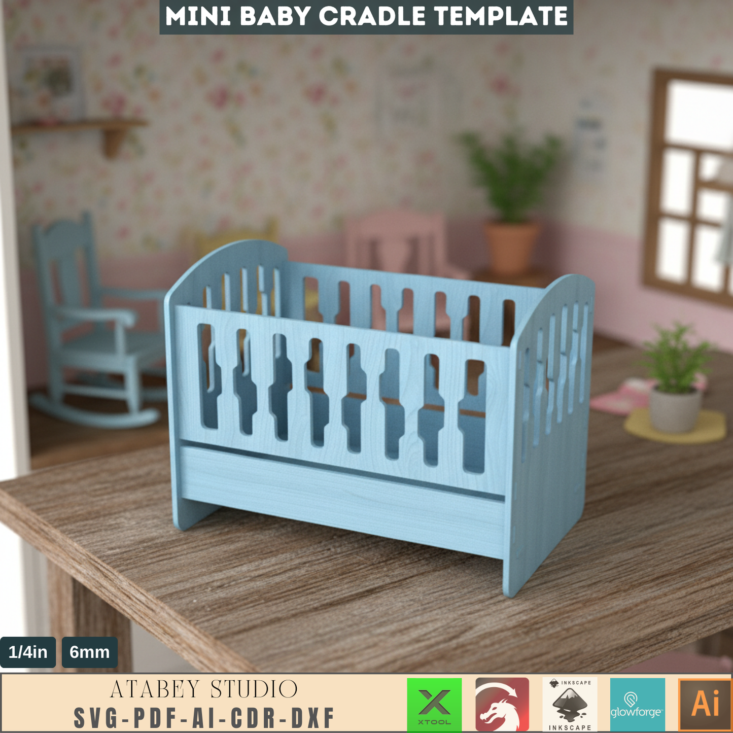 DIY Wooden Doll Bed - Laser Cut Doll Cradle Pattern | Toy Bed Decor 705