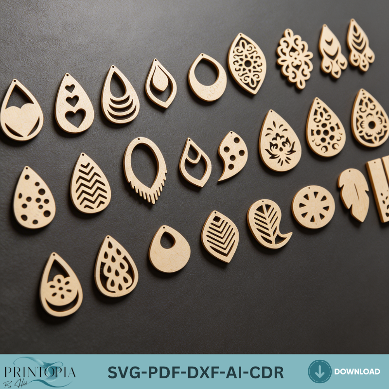 Boho Wooden Earring Laser Cut Bundle, Teardrop Earring Templates, Jewelry Designs