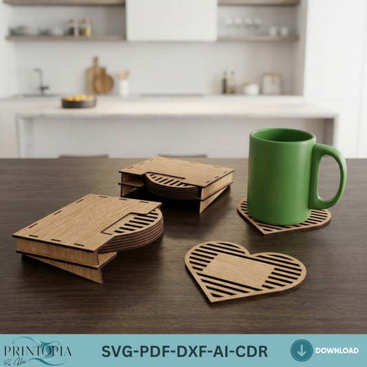 Heart Coaster Laser Cut File Coaster Box Holder Template Wooden Heart Coasters