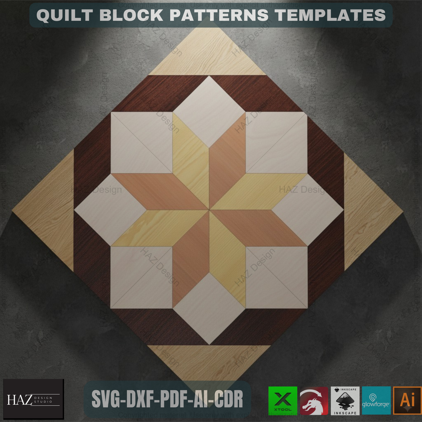 Laser Cut Quilt Block SVG Bundle, Digital Quilt Pattern Templates, Geometric Wood Wall Art Files, Farmhouse Decor DXF 474