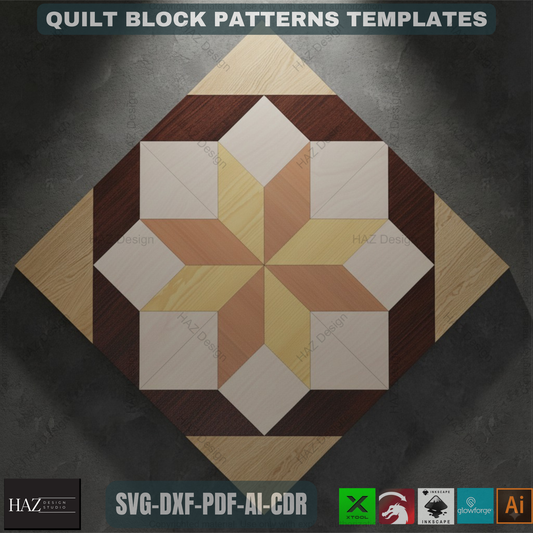 Laser Cut Quilt Block SVG Bundle, Digital Quilt Pattern Templates, Geometric Wood Wall Art Files, Farmhouse Decor DXF 474