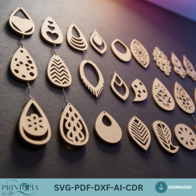 Boho Wooden Earring Laser Cut Bundle, Teardrop Earring Templates, Jewelry Designs