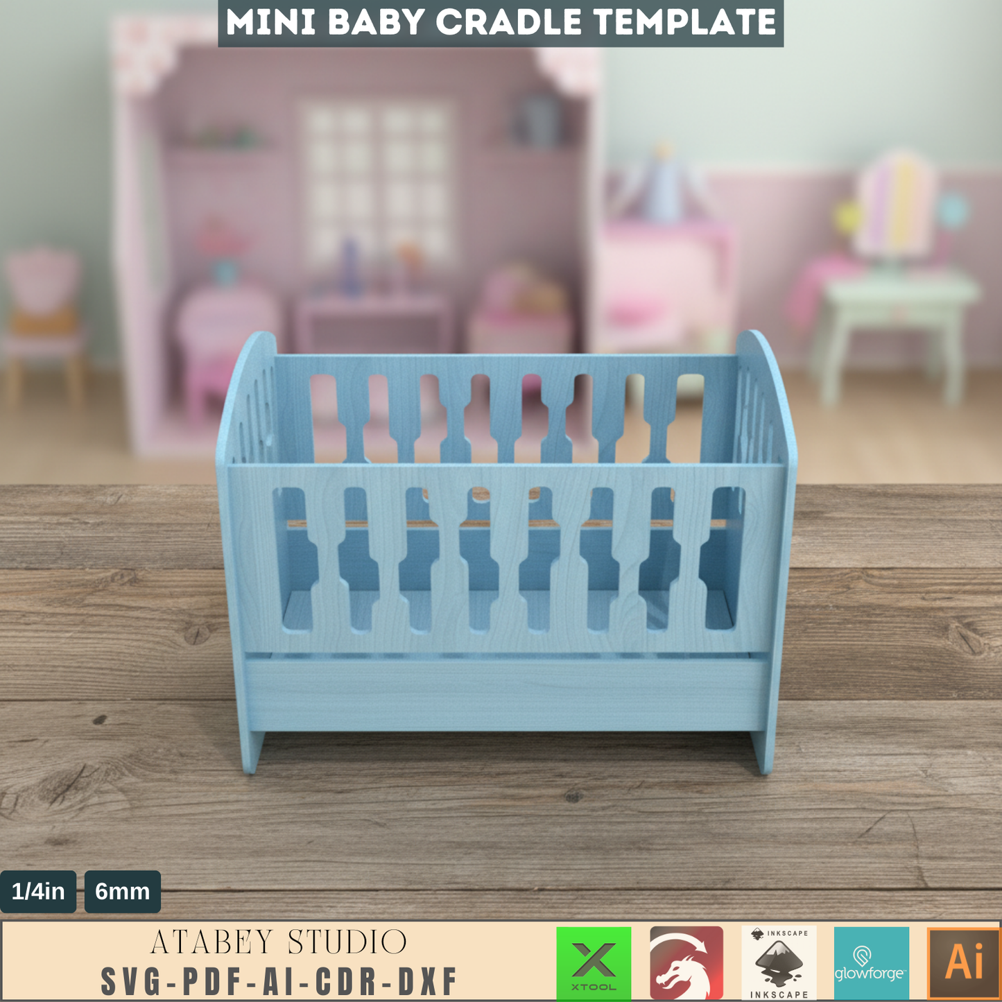 DIY Wooden Doll Bed - Laser Cut Doll Cradle Pattern | Toy Bed Decor 705