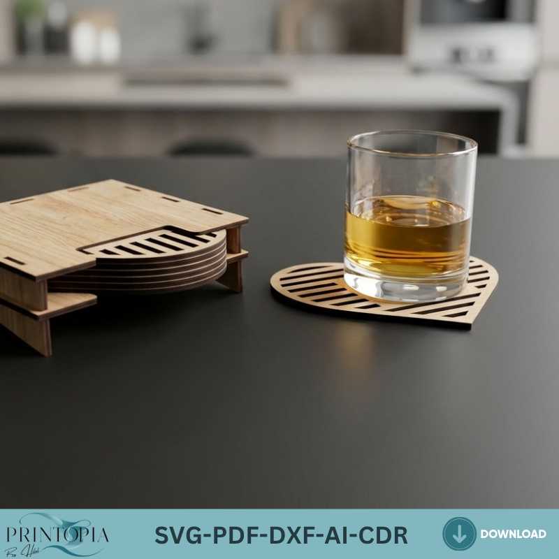 Heart Coaster Laser Cut File Coaster Box Holder Template Wooden Heart Coasters
