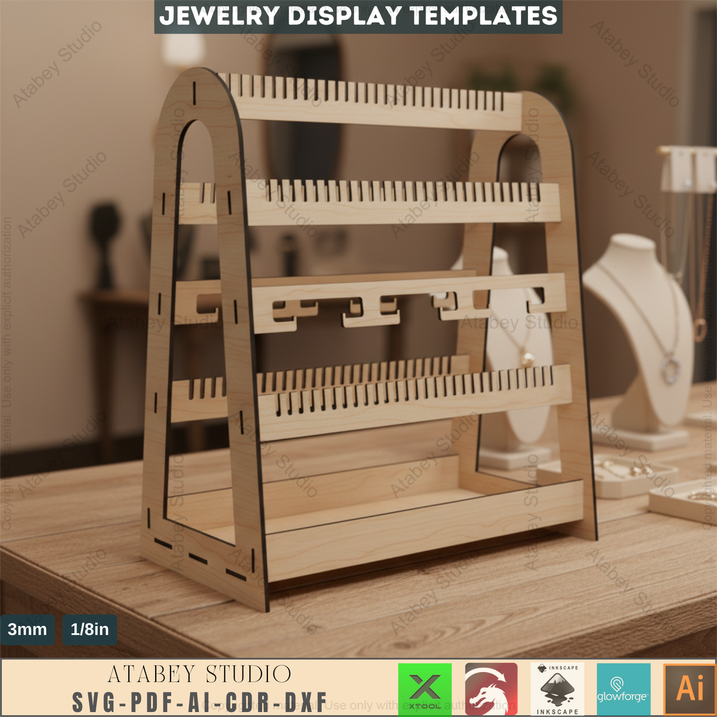 Hanging Necklace Holder - Wooden Jewelry Display Stand SVG Files 573
