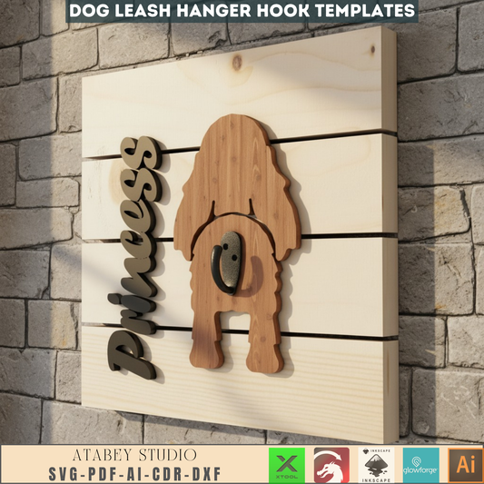 Personalized Dog Leash Holder SVG | Custom Pet Leash Hanger Laser Cut File | Dog Butt Wood Sign Digital Template for Xtool Glowforge