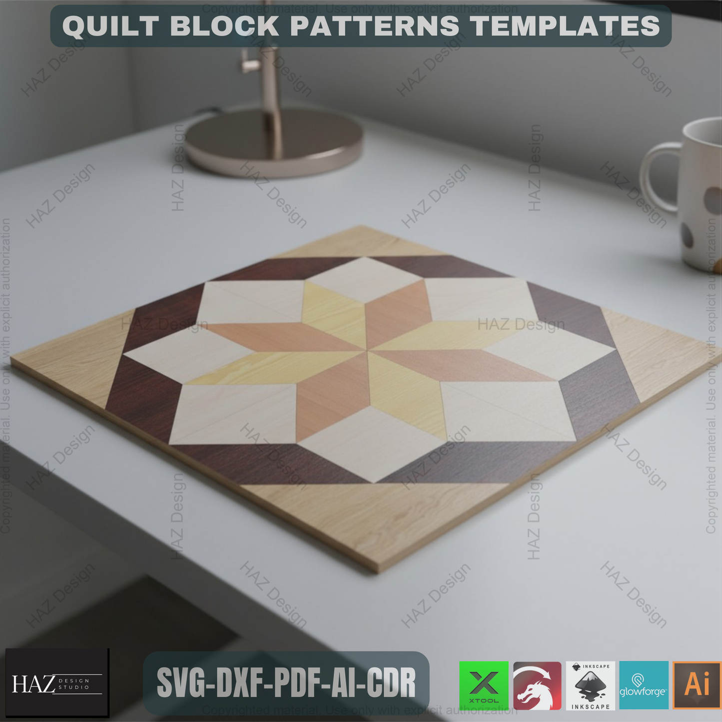 Laser Cut Quilt Block SVG Bundle, Digital Quilt Pattern Templates, Geometric Wood Wall Art Files, Farmhouse Decor DXF 474