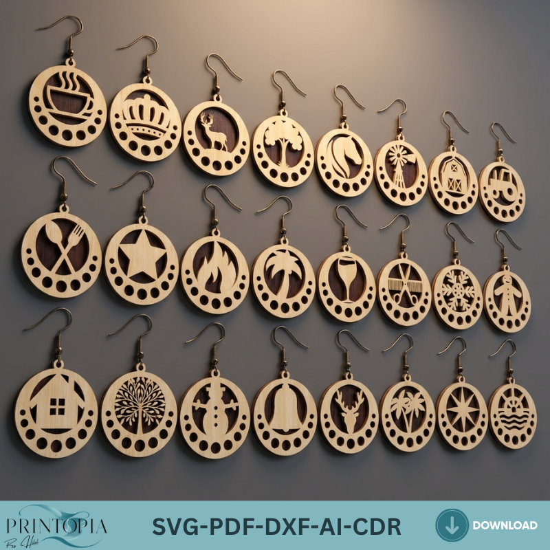 Wooden Earring Templates DIY Jewelry Designs Nature Animal Farmhouse Laser Cut Jewelry Patterns