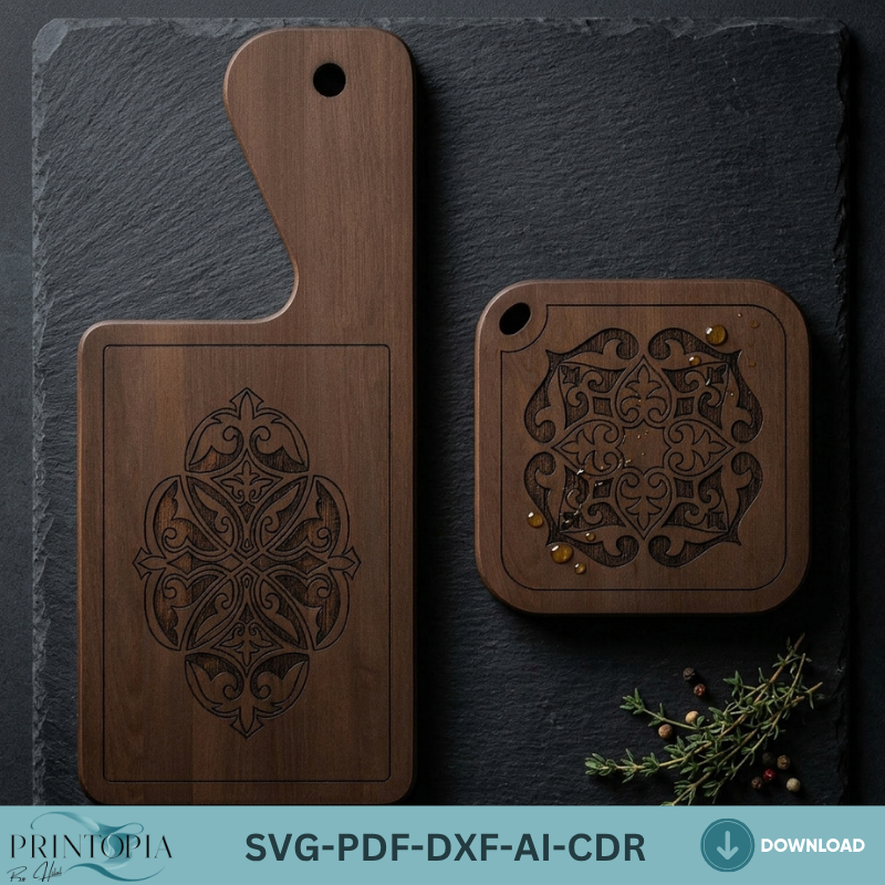 Mandala Cutting Board Laser Cut File Engraved Charcuterie Board Design Plywood Serving Tray Template