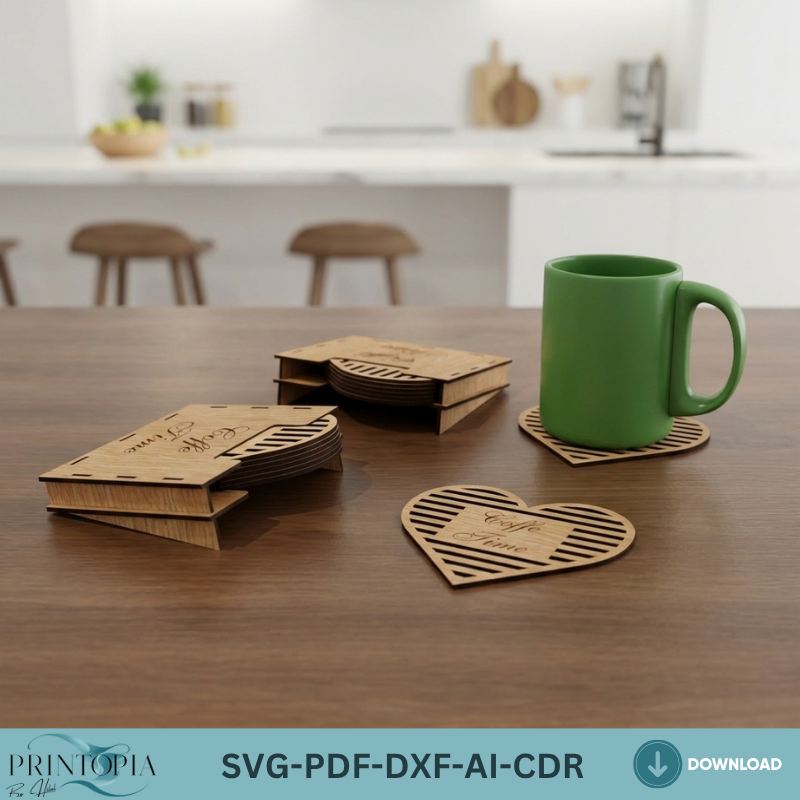 Heart Coaster Laser Cut File Coaster Box Holder Template Wooden Heart Coasters