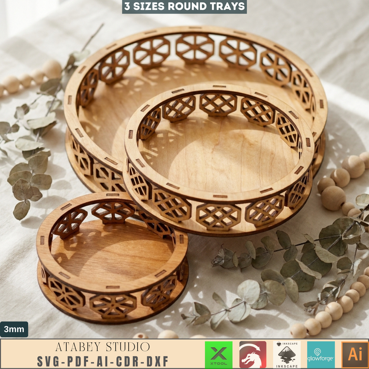 Decorative Tray SVG file, Wooden carved Tray laser cut template, Ornamental Tray Cutting Plan 140